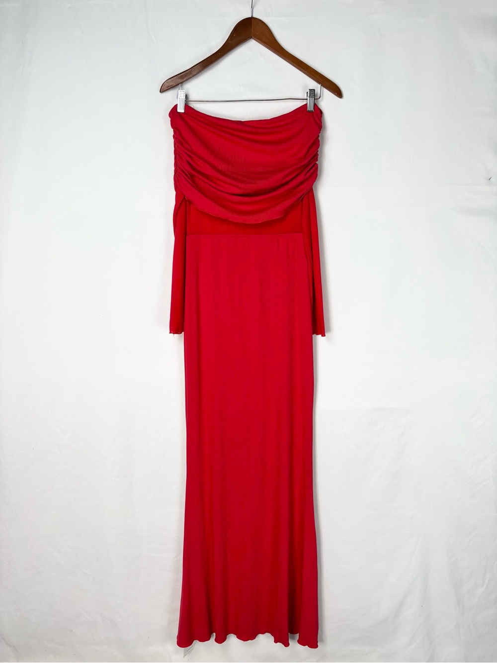 NEW COMMENSE Semi Sheer Off Shoulder Mesh Long Sleeve‎ Long Dress Red Size M